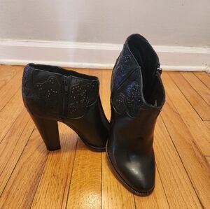 Diesel Guadalupy Black Embellished Western-style Ankle Boot NWOT